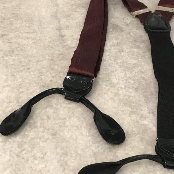 100% Silk Suspenders Mens One Size Burgundy Button End Y-Back Formal Braces - Picture 2 of 5